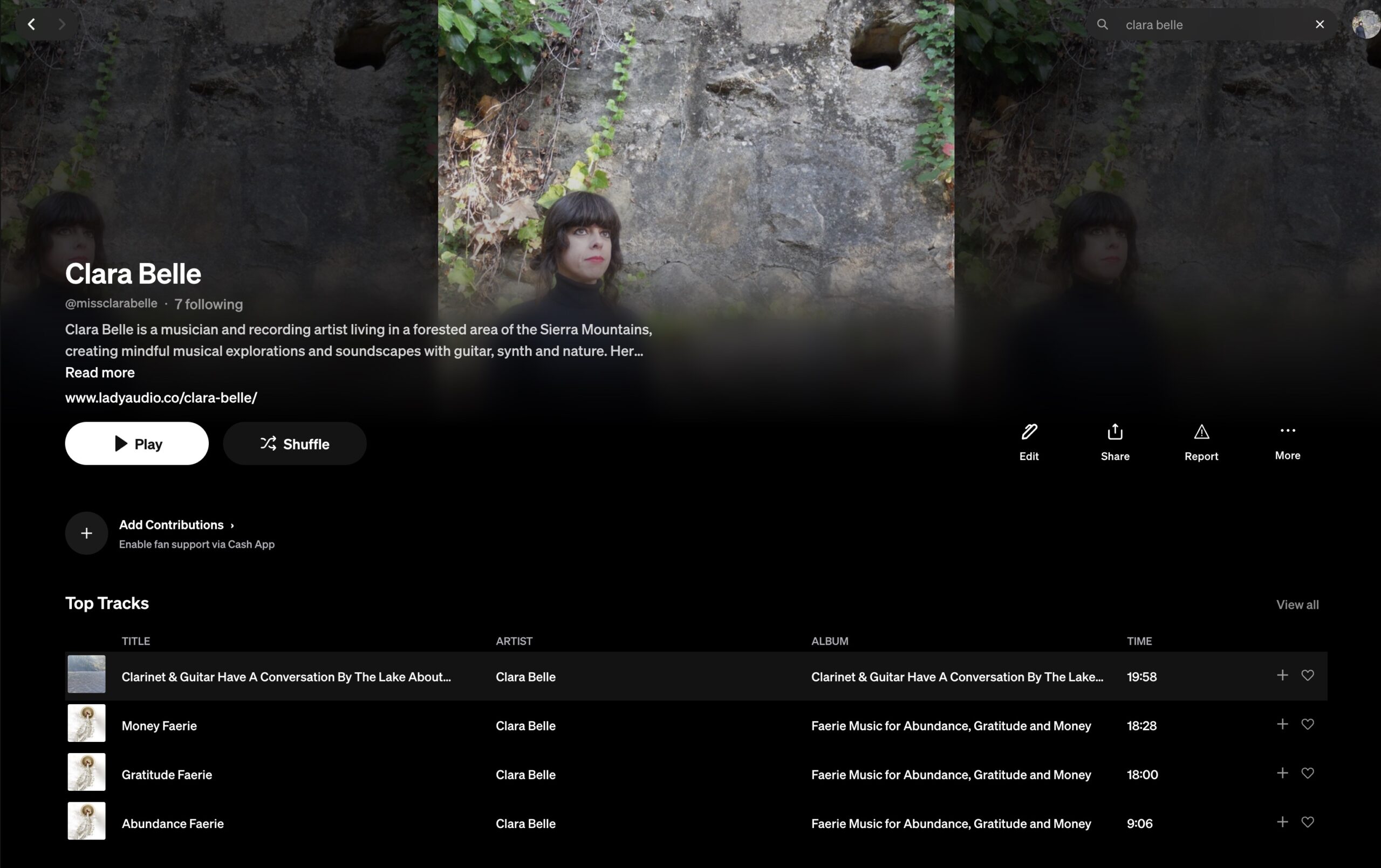 Picture of Clara Belle's Tidal page